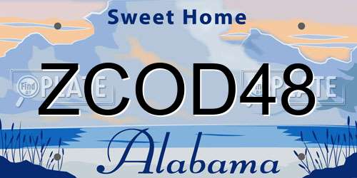 ZCOD48 Alabama License Plate