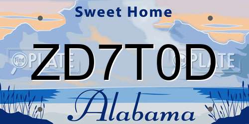 ZD7T0D Alabama License Plate