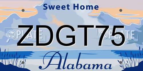 ZDGT75 Alabama License Plate