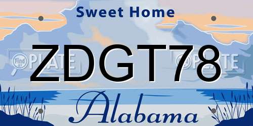 ZDGT78 Alabama License Plate