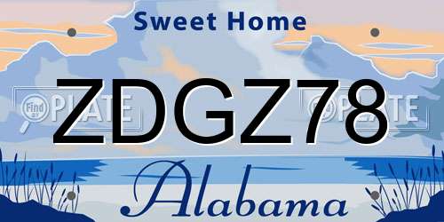 ZDGZ78 Alabama License Plate