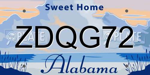 ZDQG72 Alabama License Plate