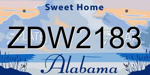 ZDW2183 Alabama License Plate