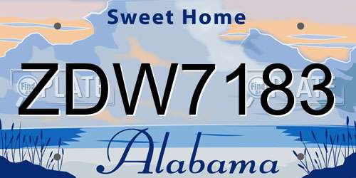 ZDW7183 Alabama License Plate