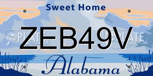 ZEB49V Alabama License Plate