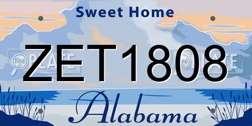 ZET1808 Alabama License Plate