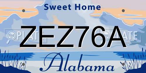 ZEZ76A Alabama License Plate