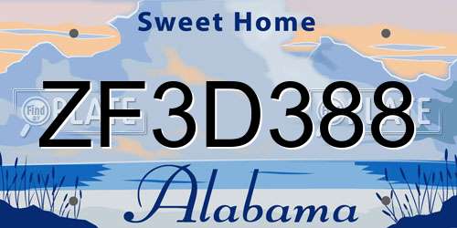 ZF3D388 Alabama License Plate