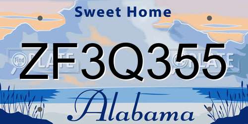 ZF3Q355 Alabama License Plate