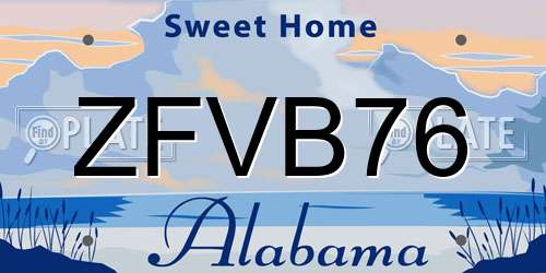 ZFVB76 Alabama License Plate