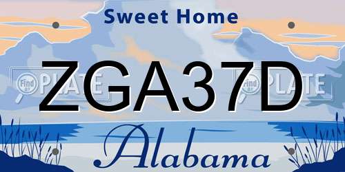 ZGA37D Alabama License Plate