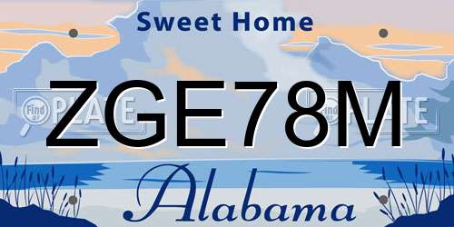 ZGE78M Alabama License Plate