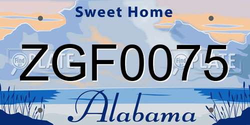 ZGF0075 Alabama License Plate