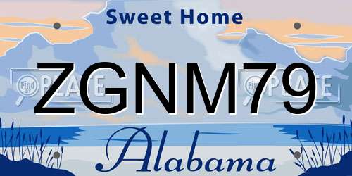 ZGNM79 Alabama License Plate