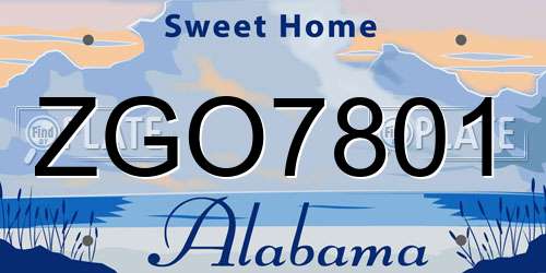 ZGO7801 Alabama License Plate