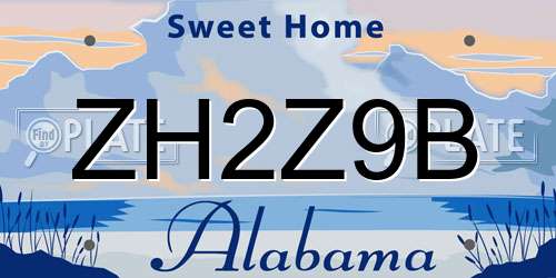 ZH2Z9B Alabama License Plate
