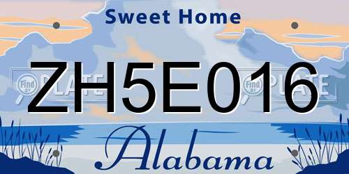 ZH5E016 Alabama License Plate