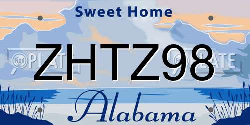 ZHTZ98 Alabama License Plate