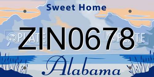 ZIN0678 Alabama License Plate