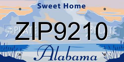 ZIP9210 Alabama License Plate