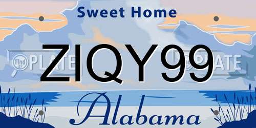 ZIQY99 Alabama License Plate