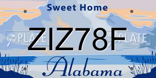ZIZ78F Alabama License Plate