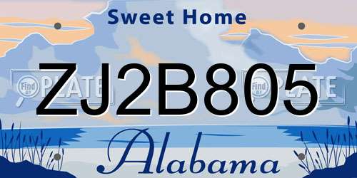 ZJ2B805 Alabama License Plate