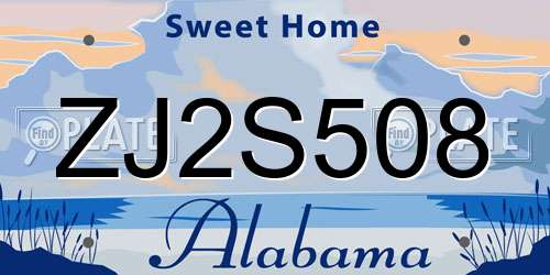 ZJ2S508 Alabama License Plate