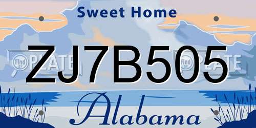 ZJ7B505 Alabama License Plate