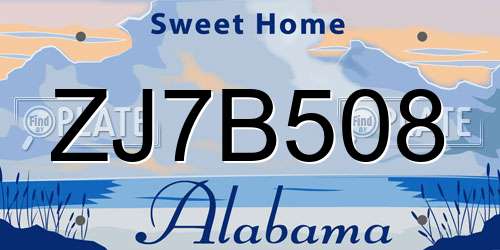ZJ7B508 Alabama License Plate
