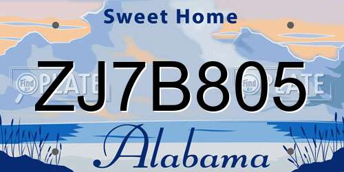 ZJ7B805 Alabama License Plate