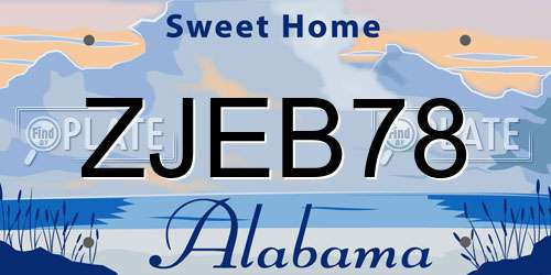 ZJEB78 Alabama License Plate