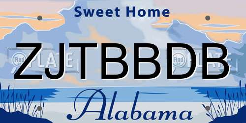 ZJTBBDB Alabama License Plate
