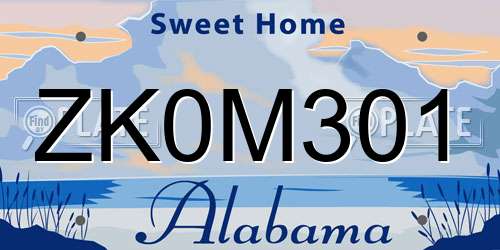 ZK0M301 Alabama License Plate