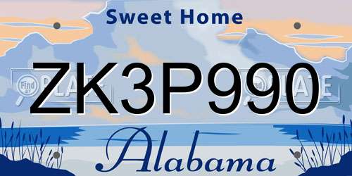ZK3P990 Alabama License Plate