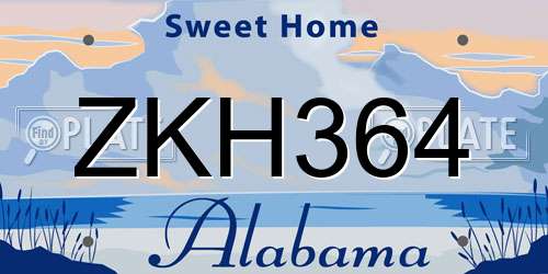ZKH364 Alabama License Plate