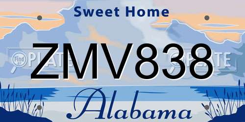 ZMV838 Alabama License Plate
