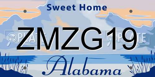 ZMZG19 Alabama License Plate