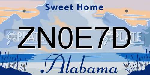 ZN0E7D Alabama License Plate