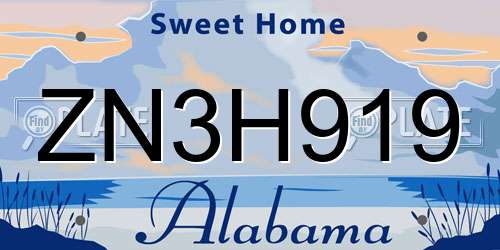 ZN3H919 Alabama License Plate