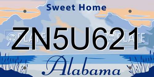 ZN5U621 Alabama License Plate