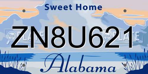 ZN8U621 Alabama License Plate