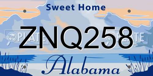 ZNQ258 Alabama License Plate