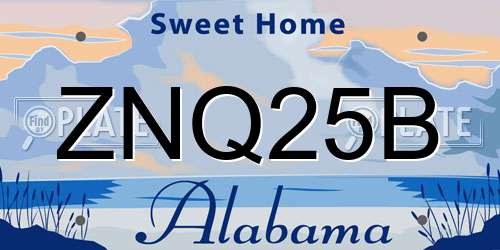 ZNQ25B Alabama License Plate