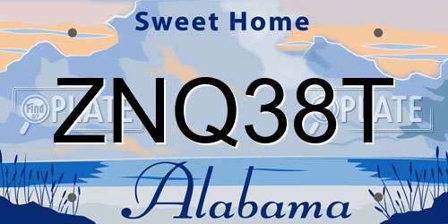 ZNQ38T Alabama License Plate