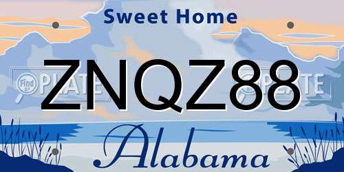 ZNQZ88 Alabama License Plate