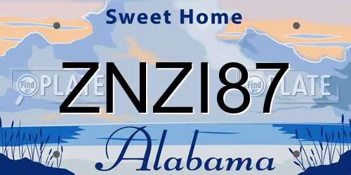 ZNZI87 Alabama License Plate