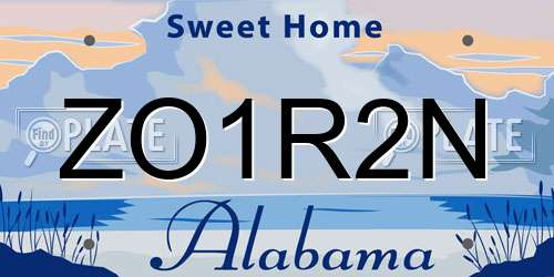 ZO1R2N Alabama License Plate
