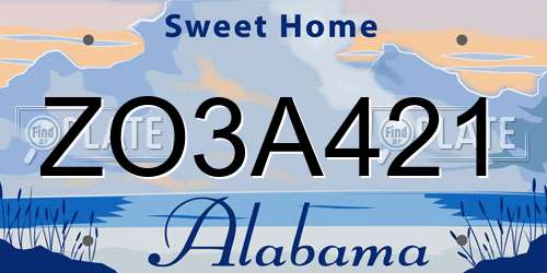 ZO3A421 Alabama License Plate