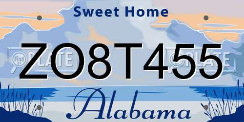 ZO8T455 Alabama License Plate